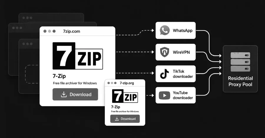 Sahte 7-Zip Kurulumları Cihazları Proxy Botnetine Dönüştürüyor: Lurking Lizard Tehdidi